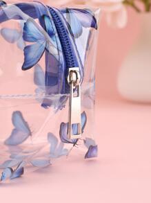 1pc School Pencil Case Transparent Butterfly Stationery Box Large Capacity Cute Pencil Bag Girls Storage Bag Pencilcase