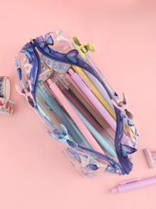 1pc School Pencil Case Transparent Butterfly Stationery Box Large Capacity Cute Pencil Bag Girls Storage Bag Pencilcase