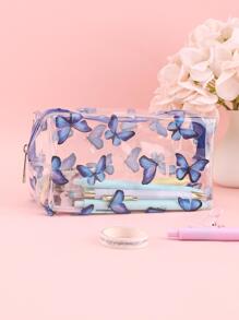 1pc School Pencil Case Transparent Butterfly Stationery Box Large Capacity Cute Pencil Bag Girls Storage Bag Pencilcase