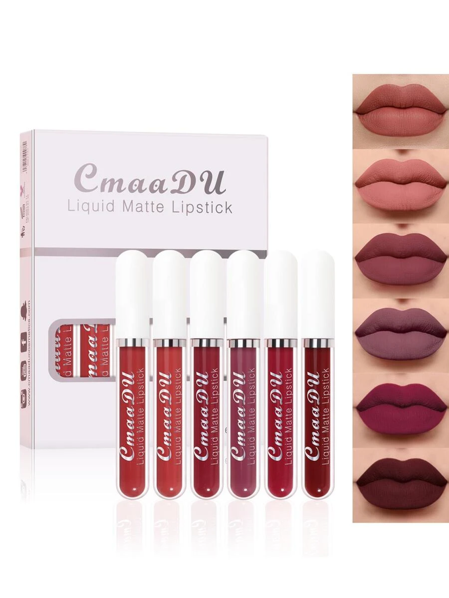 mate Brillo de labios Set , 6 piezas/set de larga duración Lápiz labial líquido Kit