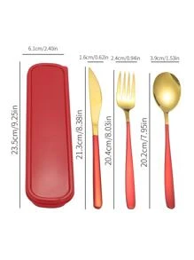 3 piezas/set portátil de acero inoxidable Cuchillo , Tenedor , Cuchara Set cubiertos con caja - Multicolor - Ver 5
