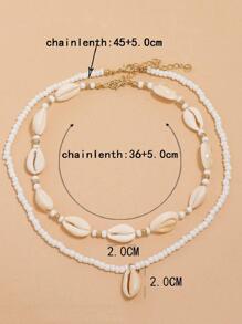 歐美時尚海灘風格手工編織雙層米釘珠&貝殼吊墜項鍊,1片 - 白色 - 查看 4