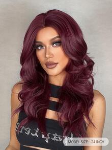 HAIRCUBE 24英寸合成紫紅色長捲髮,中分,為美麗性感女性而設 - 酒紅色 - 查看 5