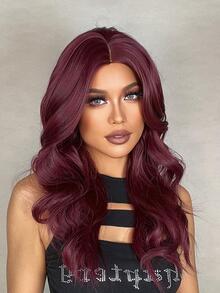 HAIRCUBE 24英寸合成紫紅色長捲髮,中分,為美麗性感女性而設 - 酒紅色 - 查看 4