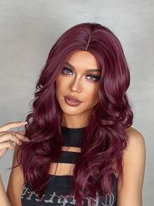 HAIRCUBE 24英寸合成紫紅色長捲髮,中分,為美麗性感女性而設 - 酒紅色 - 查看 3
