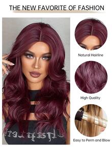 HAIRCUBE 24英寸合成紫紅色長捲髮,中分,為美麗性感女性而設 - 酒紅色 - 查看 7