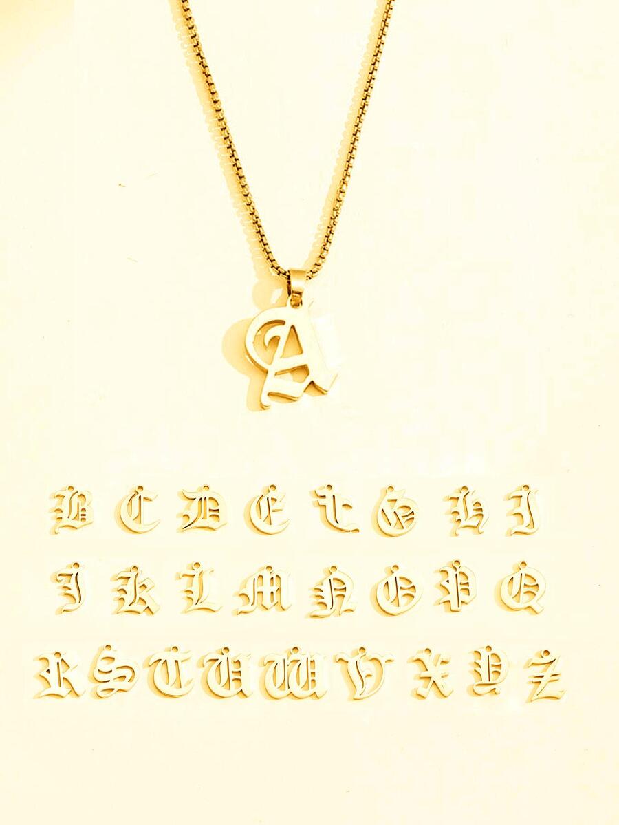 1 Dây Thép Không Gỉ Thời Trang Chữ Cái Mặt Dây Chuyền Vòng Cổ Cho Nữ Trang Trí Hàng Ngày - Vàng - Xem 1