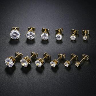 6pairs/Set RhinestoneDecor Stud Earrings
