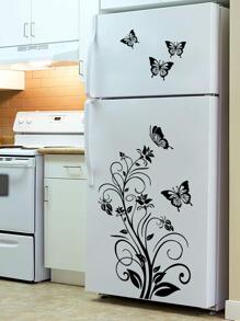 1pc Black Vine Flower & Butterfly Fridge Decoration Sticker, Stickers, Wall Decal, Vinly Decal For Home Decorations, Spring Decoration Items Refresh Your Home, Festival Decoration Stickers Gifts Birthday Graduation
