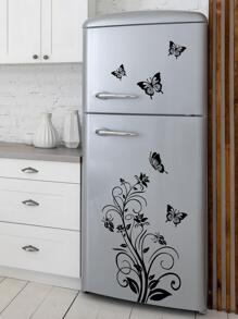 1pc Black Vine Flower & Butterfly Fridge Decoration Sticker, Stickers, Wall Decal, Vinly Decal For Home Decorations, Spring Decoration Items Refresh Your Home, Festival Decoration Stickers Gifts Birthday Graduation