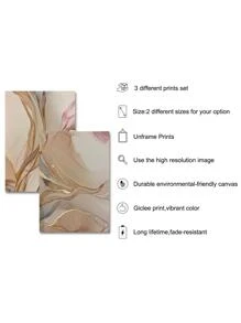 3pcs/Set Aquarelle Smudges Stains With Brown And Pink Background Abstract Painting Fluid Ink Art Petals Posters & Canvas Prints Modern Wall Decor For Home, Living Room, Bedroom Decoration (Frameless ) Gifts Birthday Graduation