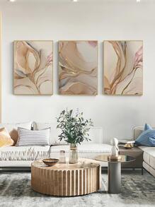 3pcs/Set Aquarelle Smudges Stains With Brown And Pink Background Abstract Painting Fluid Ink Art Petals Posters & Canvas Prints Modern Wall Decor For Home, Living Room, Bedroom Decoration (Frameless ) Gifts Birthday Graduation