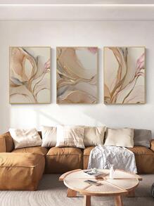3pcs/Set Aquarelle Smudges Stains With Brown And Pink Background Abstract Painting Fluid Ink Art Petals Posters & Canvas Prints Modern Wall Decor For Home, Living Room, Bedroom Decoration (Frameless ) Gifts Birthday Graduation