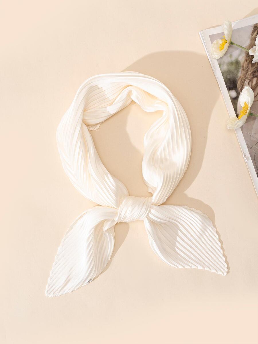 1pc Crushed Silk Scarf Multi-use Tie Up Headband Hairband - White - View 1