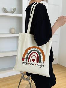 Túi tote vải in hình trái tim hoạt hình - Màu be - Xem 6