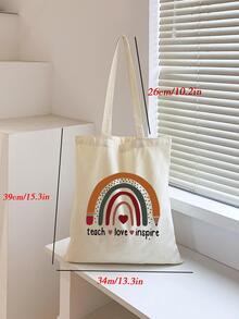 Túi tote vải in hình trái tim hoạt hình - Màu be - Xem 8