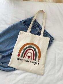 Túi tote vải in hình trái tim hoạt hình - Màu be - Xem 4