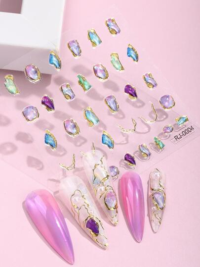 Beauty Sticker 1入華麗的金箔鑲嵌紋指甲藝術貼紙寶石指甲貼紙，男女美甲裝飾，DIY指甲貼紙