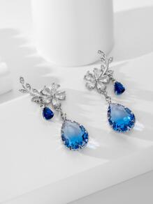 Andkiss Cubic Zirconia Water Drop Earrings - Blue - View 2