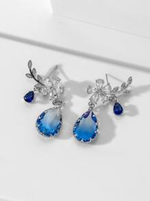 Andkiss Cubic Zirconia Water Drop Earrings - Blue - View 1