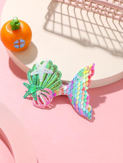 1入組女孩貝殼&亮片魚尾裝飾可愛髮夾適用於頭髮裝飾用品