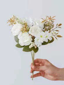1 cái/3 cái Bó hoa hồng và hoa mẫu đơn lãng mạn Hoa nhân tạo Bó hoa cầm tay cho Đám cưới/Nhà/Phòng ngủ/Phòng khách/Trang trí bàn/Bó hoa cô dâu, Ngày lễ tình nhân, Quà tặng - trắng - Xem 5