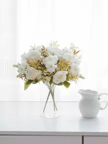 1 cái/3 cái Bó hoa hồng và hoa mẫu đơn lãng mạn Hoa nhân tạo Bó hoa cầm tay cho Đám cưới/Nhà/Phòng ngủ/Phòng khách/Trang trí bàn/Bó hoa cô dâu, Ngày lễ tình nhân, Quà tặng - trắng - Xem 4