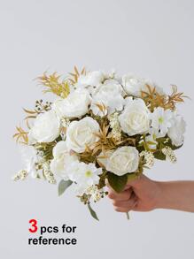 1 cái/3 cái Bó hoa hồng và hoa mẫu đơn lãng mạn Hoa nhân tạo Bó hoa cầm tay cho Đám cưới/Nhà/Phòng ngủ/Phòng khách/Trang trí bàn/Bó hoa cô dâu, Ngày lễ tình nhân, Quà tặng - trắng - Xem 6