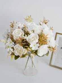 1 cái/3 cái Bó hoa hồng và hoa mẫu đơn lãng mạn Hoa nhân tạo Bó hoa cầm tay cho Đám cưới/Nhà/Phòng ngủ/Phòng khách/Trang trí bàn/Bó hoa cô dâu, Ngày lễ tình nhân, Quà tặng - trắng - Xem 3