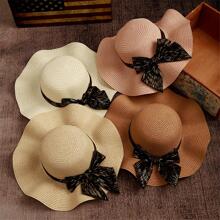 Bow Decor Straw Hat - Beige - View 2