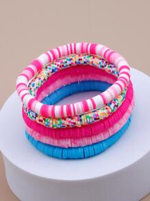 5pcs Girls Color Block Cute Beaded Bracelet For Daily Decoration - Multicolor - View 4