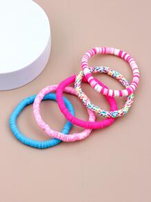 5pcs Girls Color Block Cute Beaded Bracelet For Daily Decoration - Multicolor - View 3