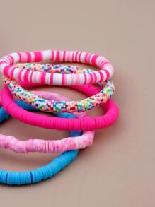 5pcs Girls Color Block Cute Beaded Bracelet For Daily Decoration - Multicolor - View 5