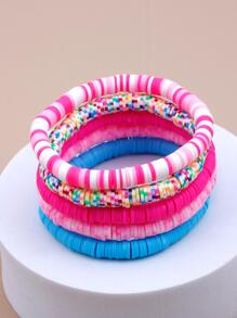 5pcs Girls Color Block Cute Beaded Bracelet For Daily Decoration - Multicolor - View 1
