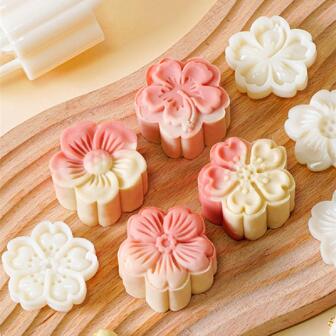 4 st/set Månkaka Form Tryck Mönster Tårtdekoration Plast Form , Sakura Månkaka Form , Böna Kaka Öken Tillägg , Kinesisk Snack , Dim Sum , Ice Skinn , Handpressad , Hem Bakning