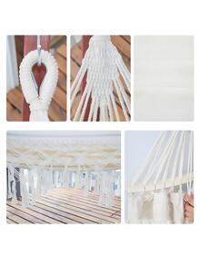 1入組便攜流蘇裝飾淺褐色的滌綸野營吊床 - 米色 - 查看 2