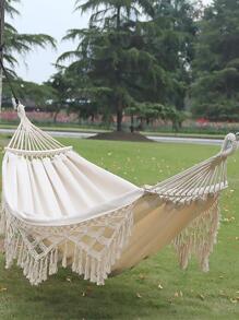 1入組便攜流蘇裝飾淺褐色的滌綸野營吊床 - 米色 - 查看 1