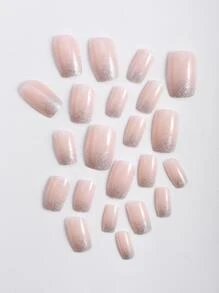 提升你的風格帶24入組短方形金屬亮絲全覆蓋假指甲成套工具 - 彩色 - 查看 5