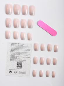 提升你的風格帶24入組短方形金屬亮絲全覆蓋假指甲成套工具 - 彩色 - 查看 2