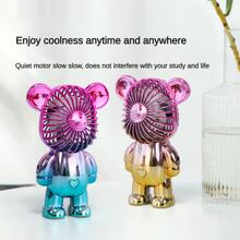 Carry The Gradual Change Bear Electric Fan Mini Cute Portable USB Charging Silent Handheld Small Fan Three High Wind - Blue - View 8