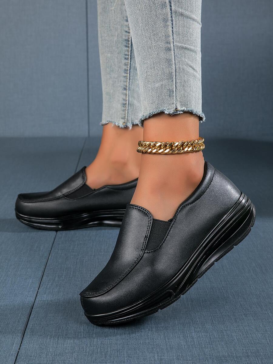 Women Nonslip Water Resistant Slip On Casual Shoes, Sporty Black Rocking Shoes SHEIN USA