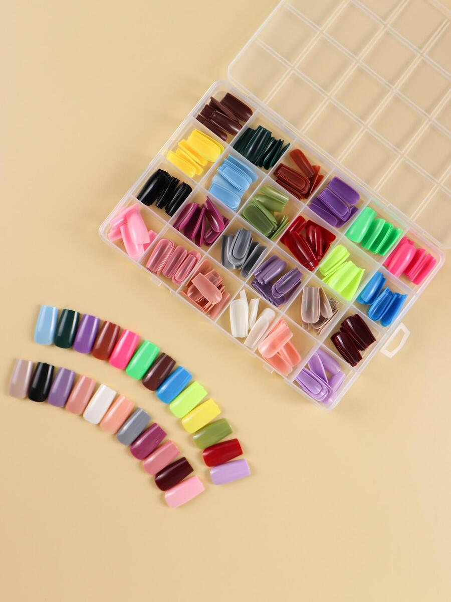 288pcs Medium Square Solid Fake Nails In 24 Colors For Nail Art DIY Appropriate For Everyday Wear Press On Nails Nail Supplies - Multicolor - View 1
