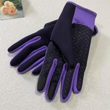 1雙中性溫暖搖粒絨觸控式螢幕騎行運動手套帶拉鍊 - 紫色 - 查看 4