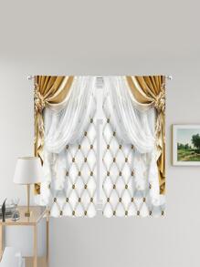 2pcs Modern Yellow Window Curtain With Decorative Drapery Rod - Multicolor - View 5
