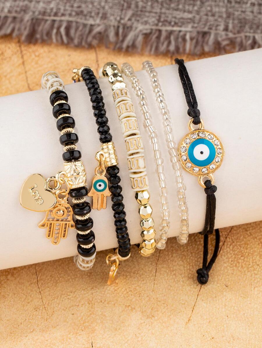 6pcs Evil Eye Decor Bracelet - Multicolor - View 1