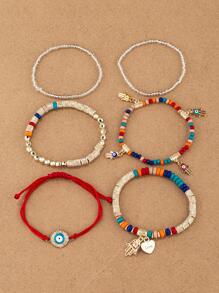 6pcs Evil Eye Beaded Bracelet Set, Suitable For Daily Wear - Multicolor - View 3