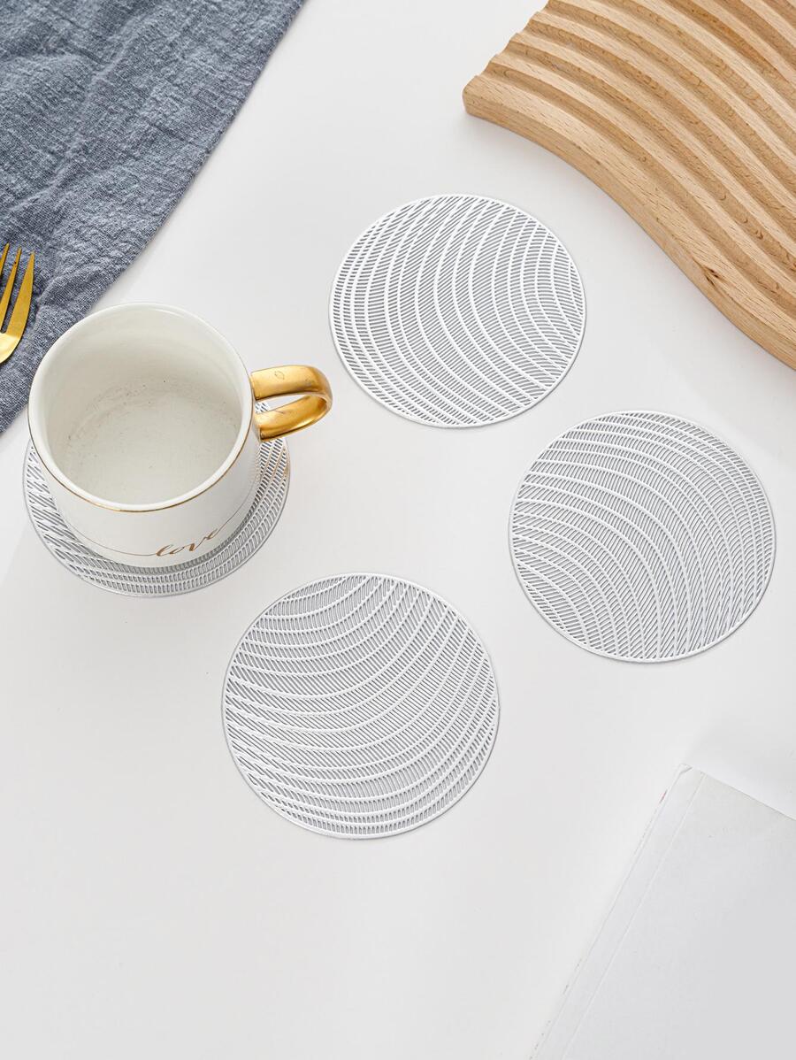 4 miếng lót ly Pvc hình tròn rỗng đơn giản, có thể giặt được, dễ lau chùi, có thể lau được, chống trơn trượt, chịu nhiệt, dùng cho trang trí ngày lễ, đám cưới, tiệc và lễ hội. - Bạc - Xem 1