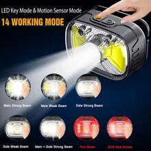 可充電頭燈,運動感測器LED頭燈1000流明超亮頭燈,防水手電筒帶白色和紅色燈,14模式頭燈手電筒適用於野營自行車跑步 - 黑色 - 查看 9