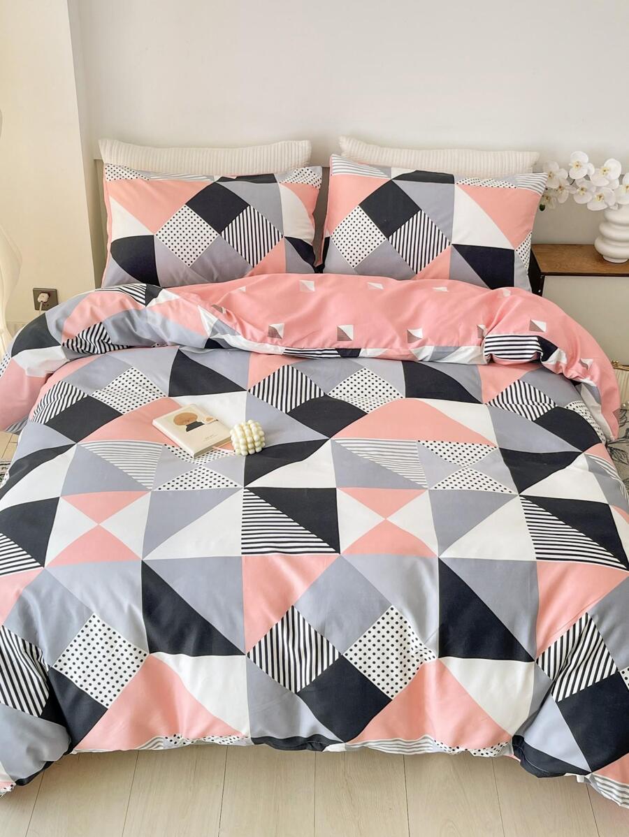 3pcs Modern Geometric Pattern Bedding Set, Includes 1 Comforter Cover And 2 Pillowcases