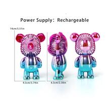 Carry The Gradual Change Bear Electric Fan Mini Cute Portable USB Charging Silent Handheld Small Fan Three High Wind - Blue - View 7